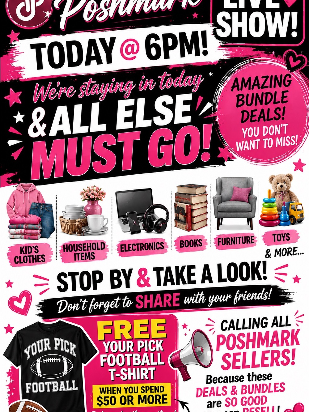 Poshmark Live Sale Poster - Pink & Black Promotional Flyer